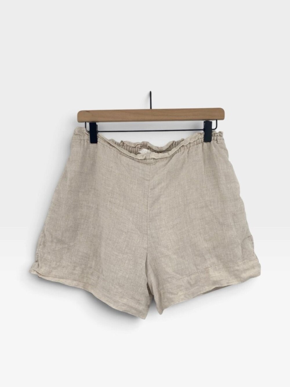 COS Women’s Small Heather Beige Cream 100% Linen Elastic Waist Pull On Shorts